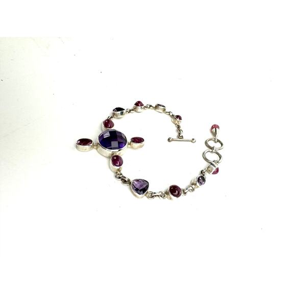 Amethyst Pink Tourmaline Indian Ruby Bracelet Adjustable 6" - 6.5" - Picture 2 of 8